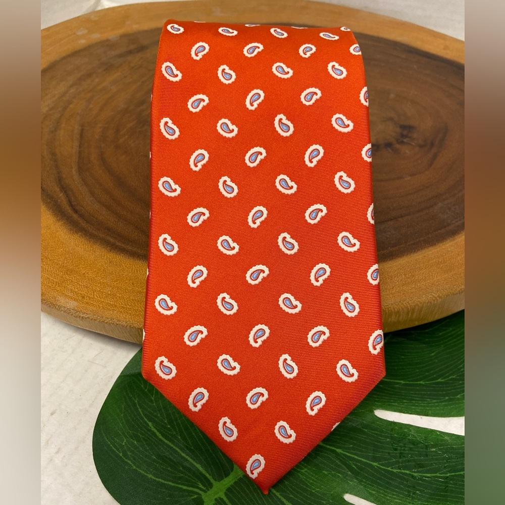 Brooks Brothers Makers Orange Printed Silk Tie